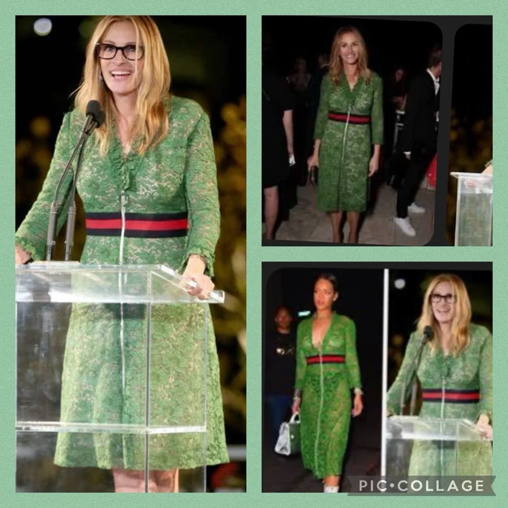 Beautiful Kelly green 💚 lace dress with navy and red ribbed band/zips in front! - Picture 4 of 8